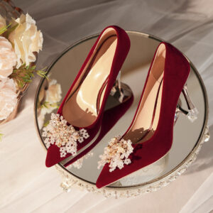 Red Suede Wedding High Heels for Women