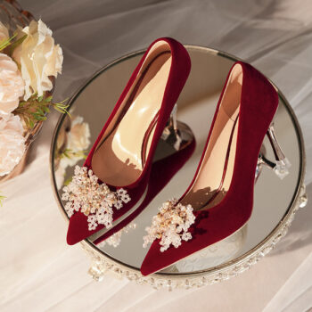 Red Suede Wedding High Heels for Women