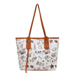 Brown Urban Print PU Tote Bag For Women Handbag