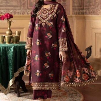 Royal Wine Micro Cherry Three Piece with Silk Georgette Dupatta