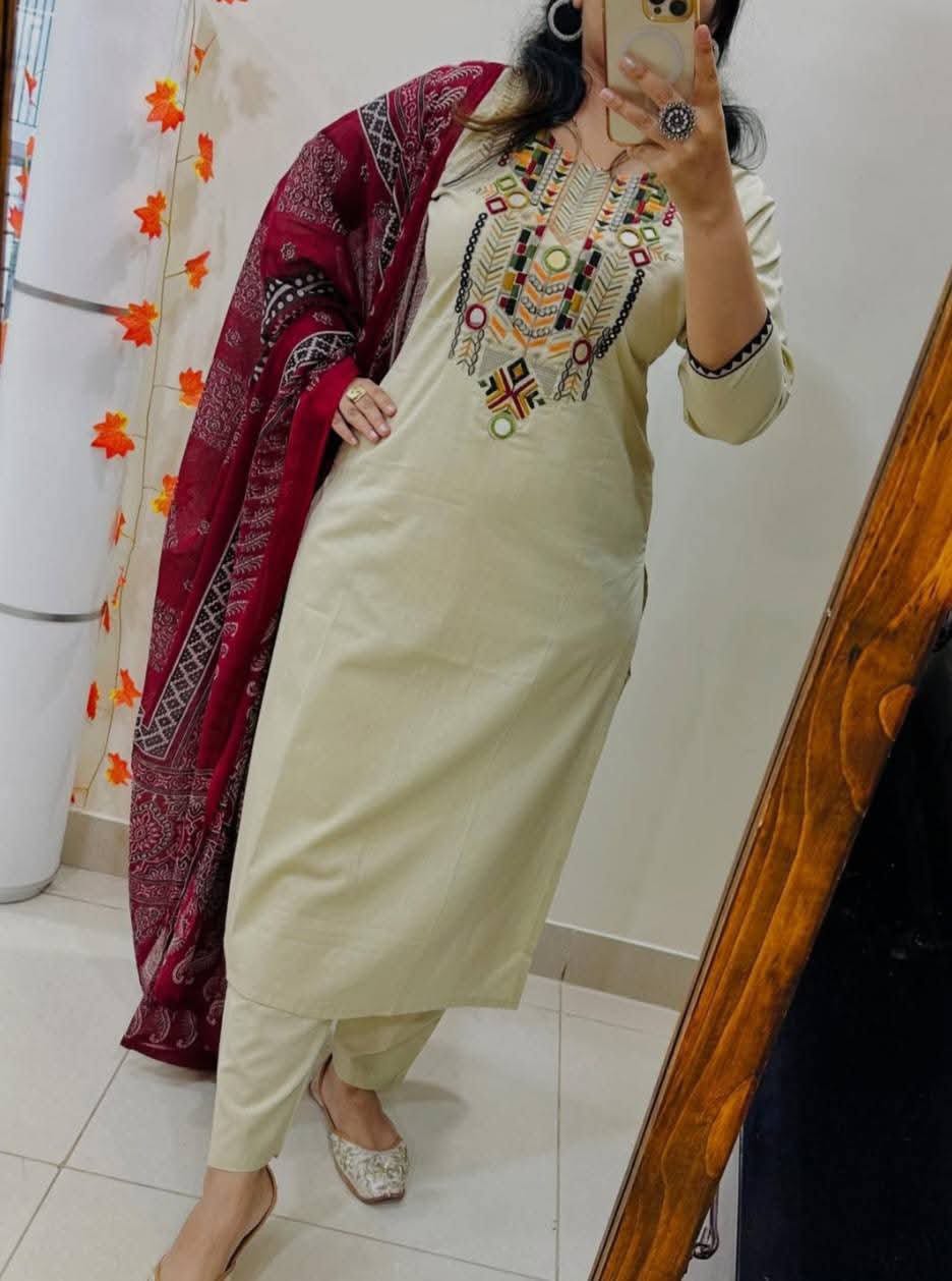 Dollar Cotton Three Piece Set with Silk Georgette - Image 2