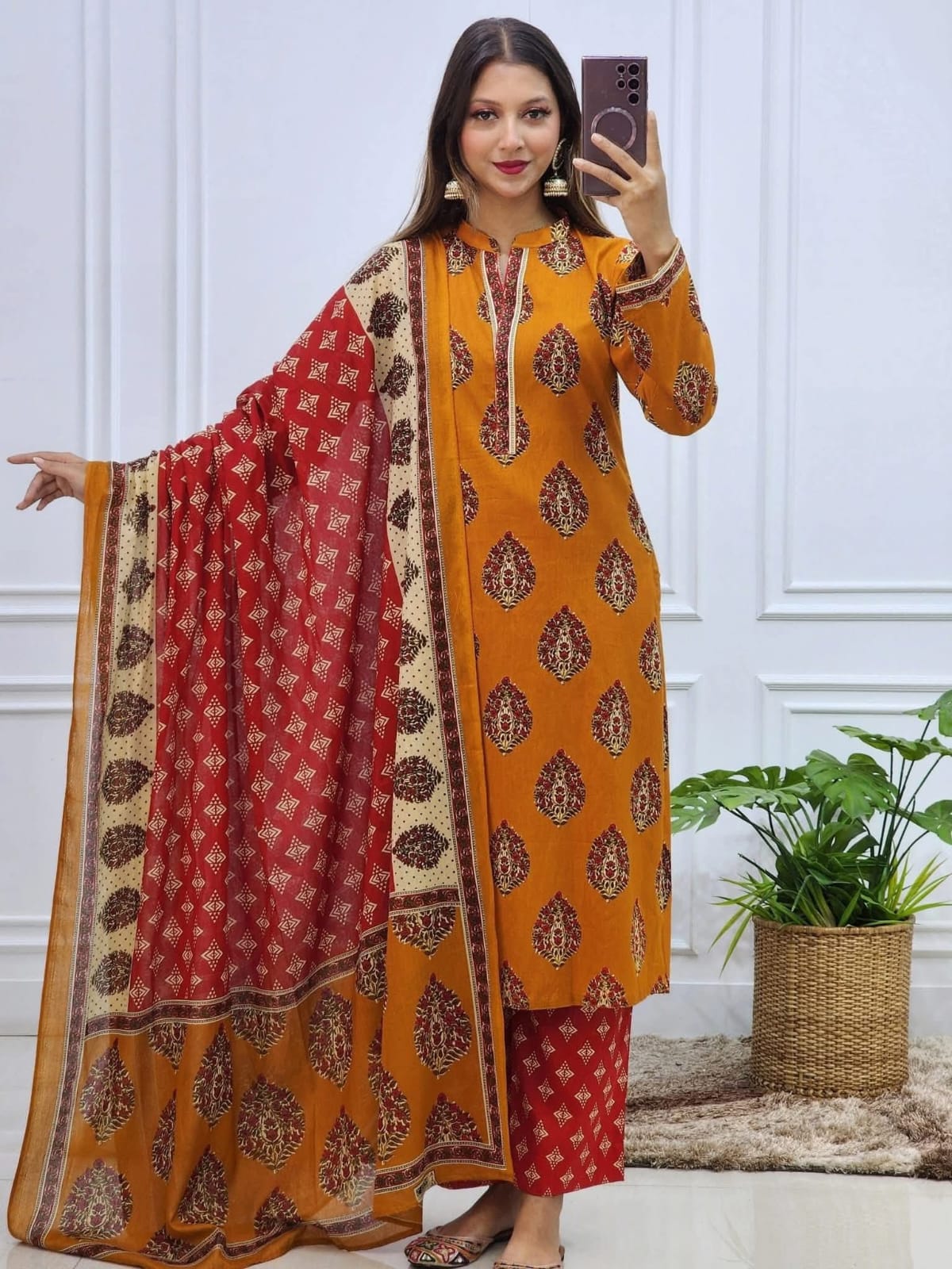 Mustard & Blue Digital Printed Three Piece - Image 2