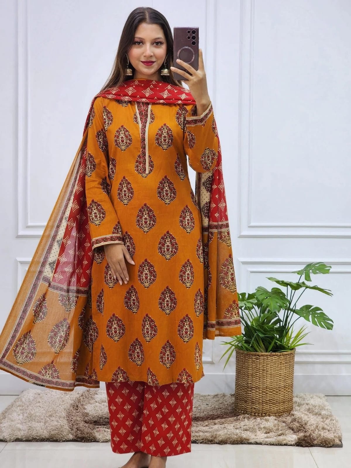 Mustard & Blue Digital Printed Three Piece - Image 3