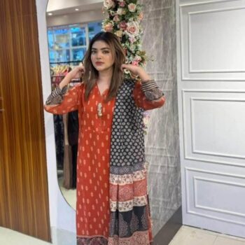 Sunerah Orange – Digital Printed Three Piece Set