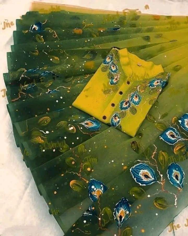 Hand Painted Couple Set | Half Silk Saree & Dhupian Punjabi - Image 2