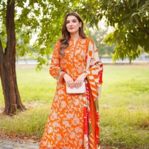 Saffron Digital Printed Three Piece