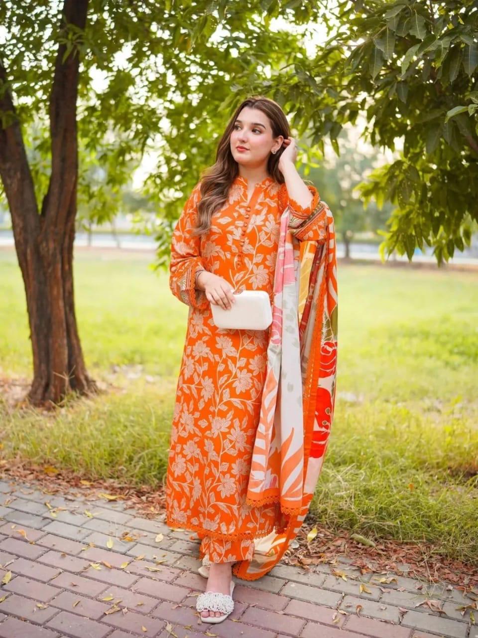 Saffron Digital Printed Three Piece - Image 3