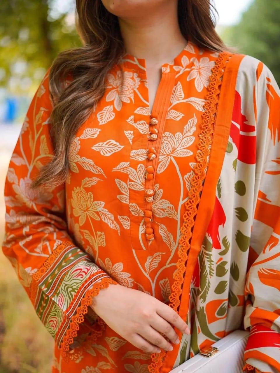 Saffron Digital Printed Three Piece - Image 2