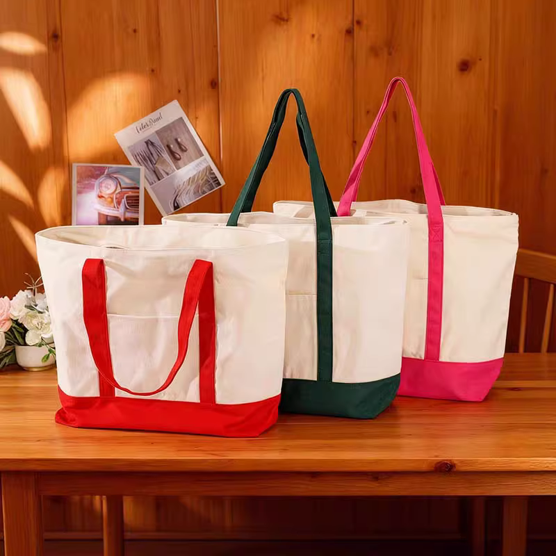 Contrast Cotton Canvas Tote Bag