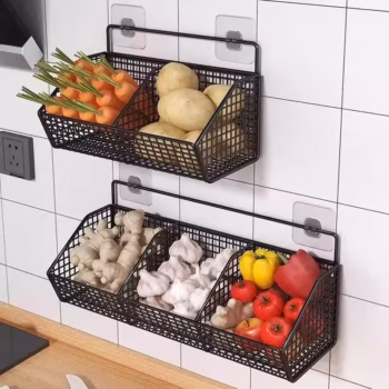 Kitchen Wall Hanging Storage Rack – Iron Organizer Shelf