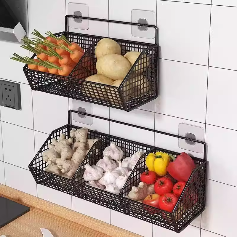 Kitchen Wall Hanging Storage Rack – Iron Organizer Shelf