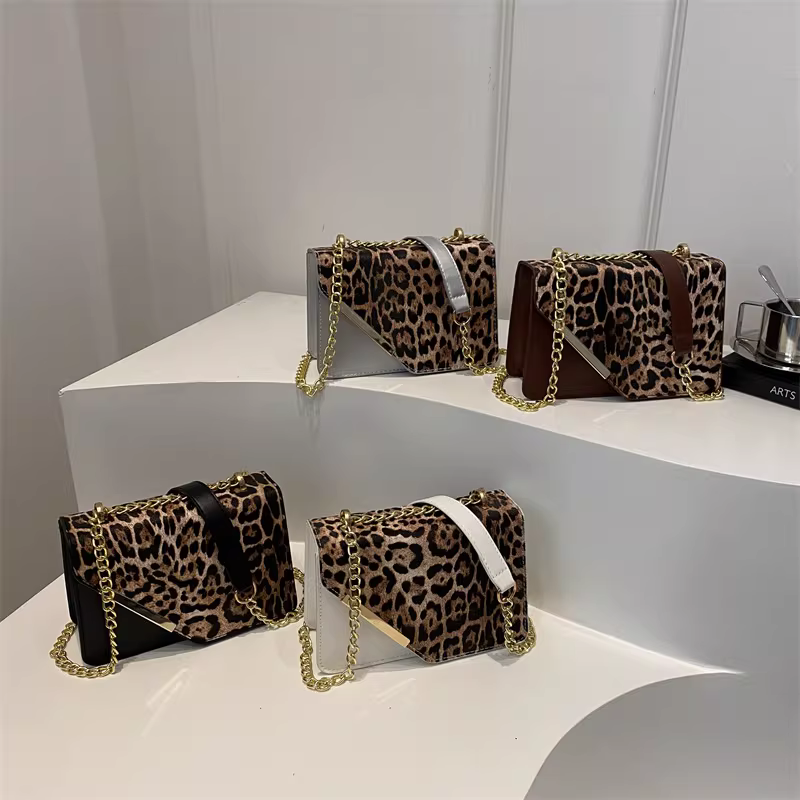 High-End Leopard Print Chain Crossbody Bag